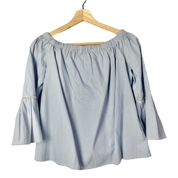 Collective Concepts Blue Stripe Off the Shoulder Long Sleeve Blouse S - Picture 2 of 5